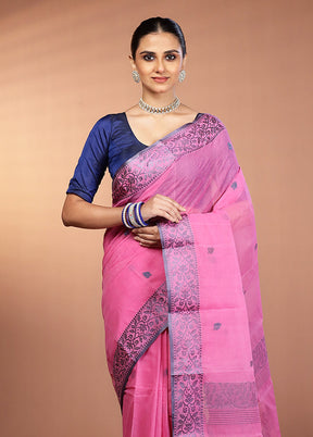 Pink Jamdani Cotton Saree Without Blouse Piece