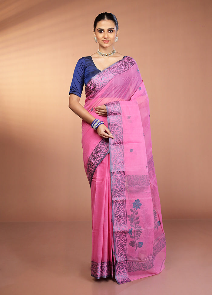 Pink Jamdani Cotton Saree Without Blouse Piece