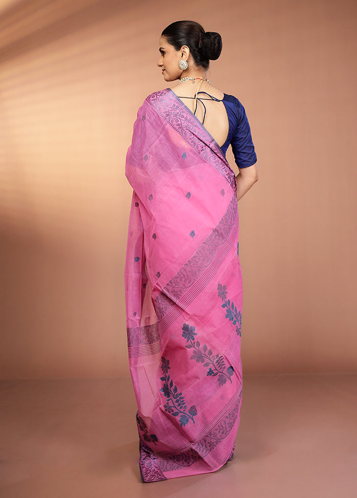 Pink Jamdani Cotton Saree Without Blouse Piece