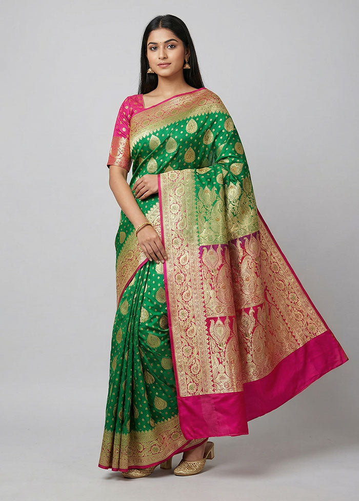 Green Banarasi Silk Saree With Blouse Piece