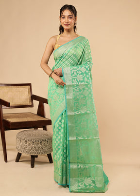 Green Kora Silk Saree With Blouse Piece
