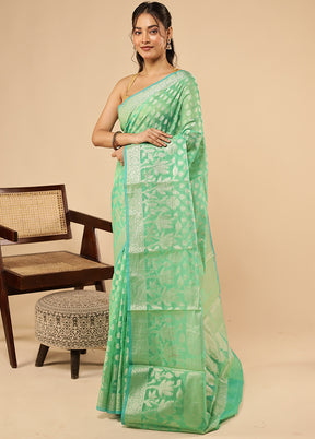 Green Kora Silk Saree With Blouse Piece