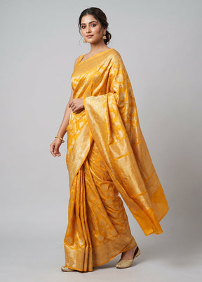 Yellow Handloom Katan Pure Silk Saree With Blouse Piece