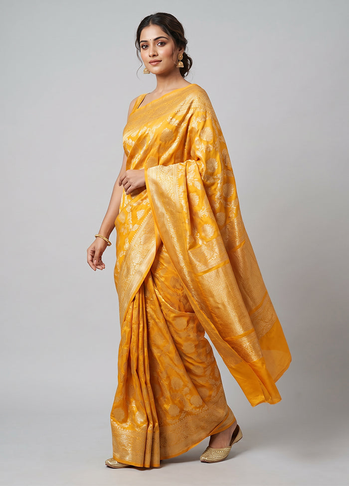 Yellow Handloom Katan Pure Silk Saree With Blouse Piece