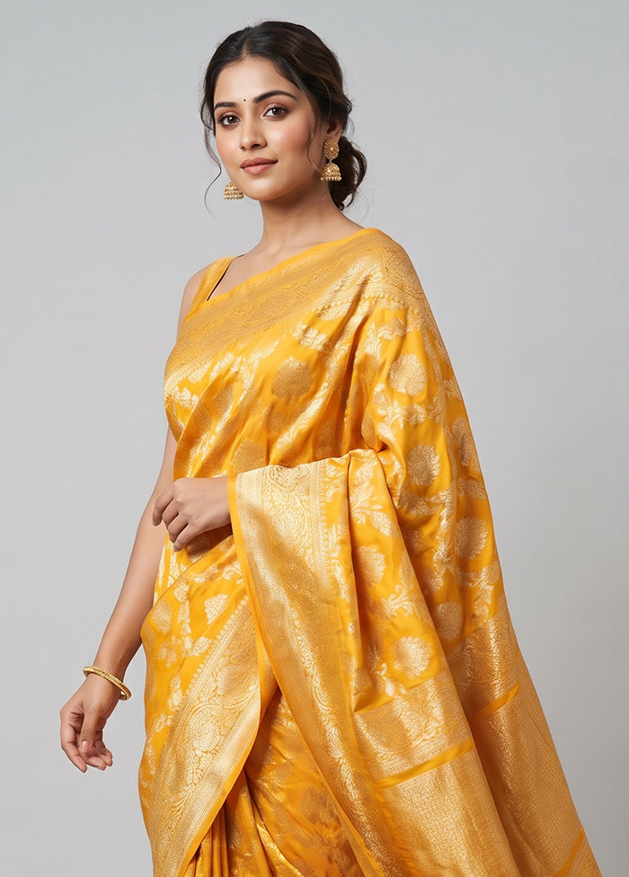 Yellow Handloom Katan Pure Silk Saree With Blouse Piece
