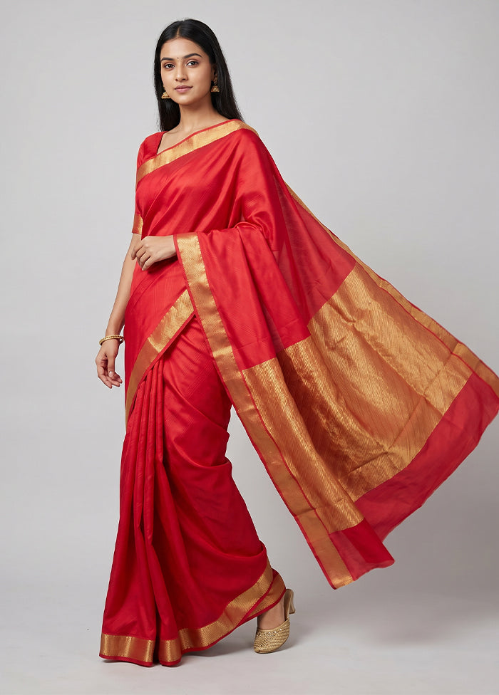 Red Handloom Kanjivaram Pure Silk Saree With Blouse Piece