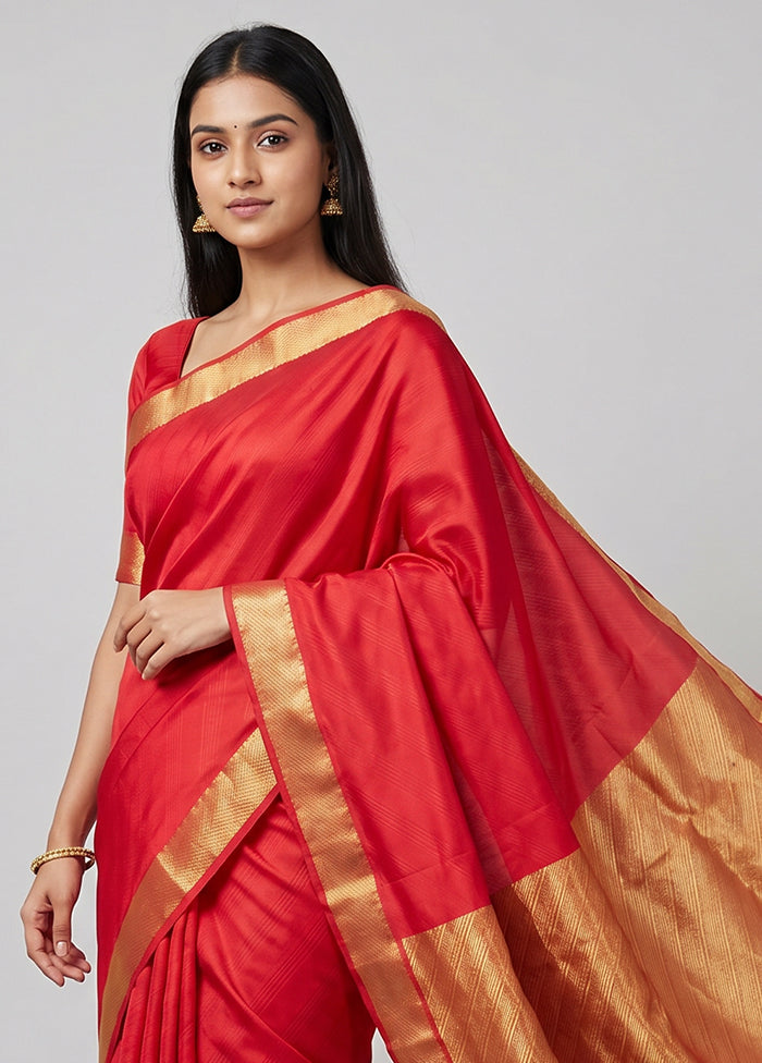Red Handloom Kanjivaram Pure Silk Saree With Blouse Piece