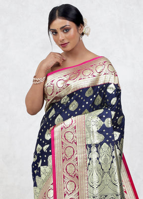 Blue Banarasi Silk Saree With Blouse Piece