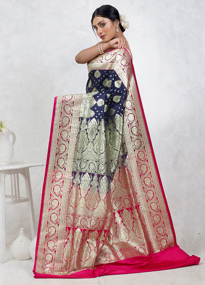 Blue Banarasi Silk Saree With Blouse Piece