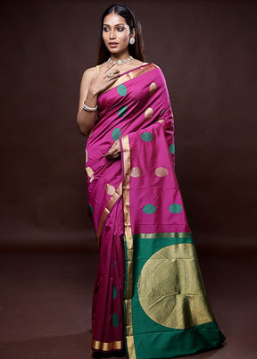 Pink Kanjivaram Silk Saree With Blouse Piece
