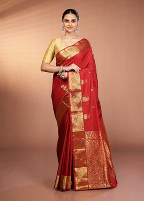 Red Kanjivaram Silk Saree With Blouse Piece