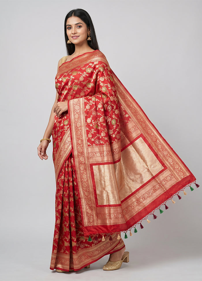 Red Handloom Uppada Pure Silk Saree With Blouse Piece
