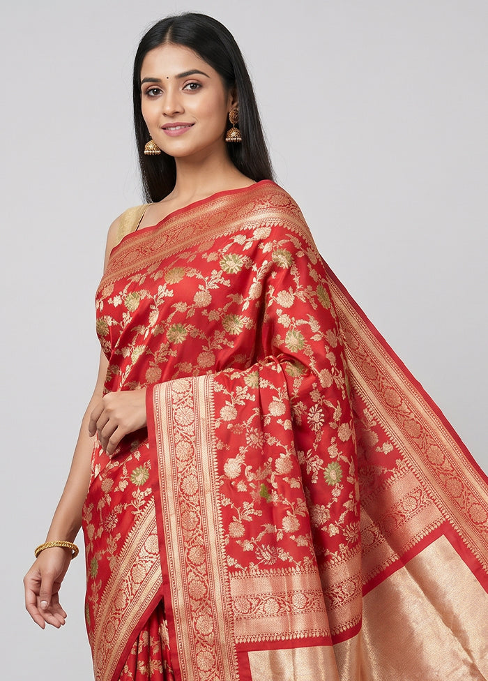 Red Handloom Uppada Pure Silk Saree With Blouse Piece