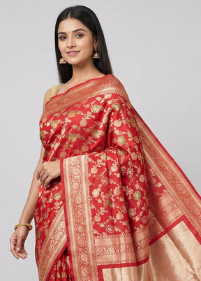 Red Handloom Uppada Pure Silk Saree With Blouse Piece