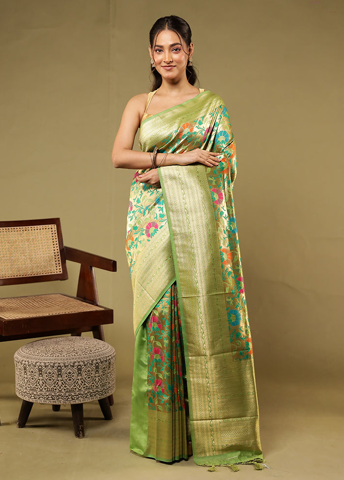 Green Dupion Silk Saree With Blouse Piece