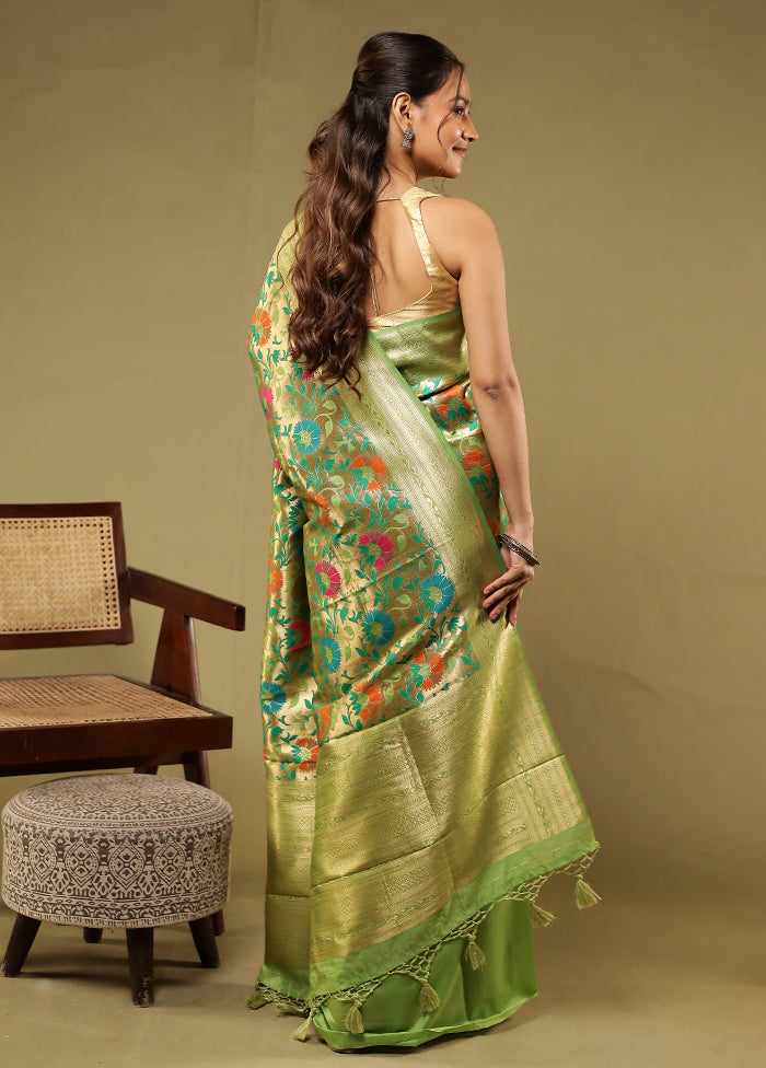Green Dupion Silk Saree With Blouse Piece