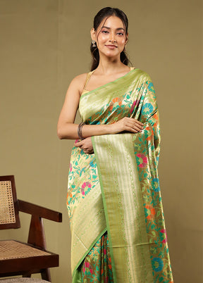 Green Dupion Silk Saree With Blouse Piece