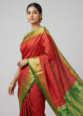 Maroon Handloom Kanjivaram Pure Silk Saree With Blouse Piece
