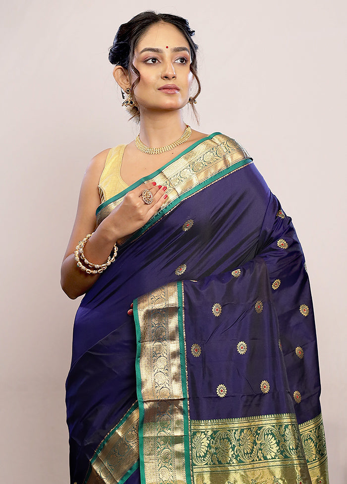 Blue Kanjivaram Silk Saree With Blouse Piece
