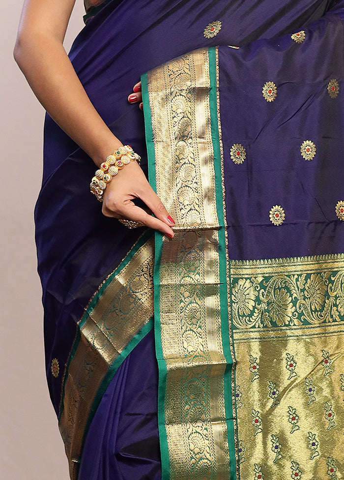 Blue Kanjivaram Silk Saree With Blouse Piece