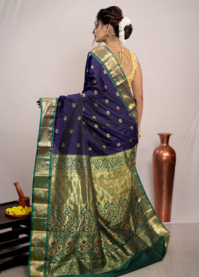 Blue Kanjivaram Silk Saree With Blouse Piece