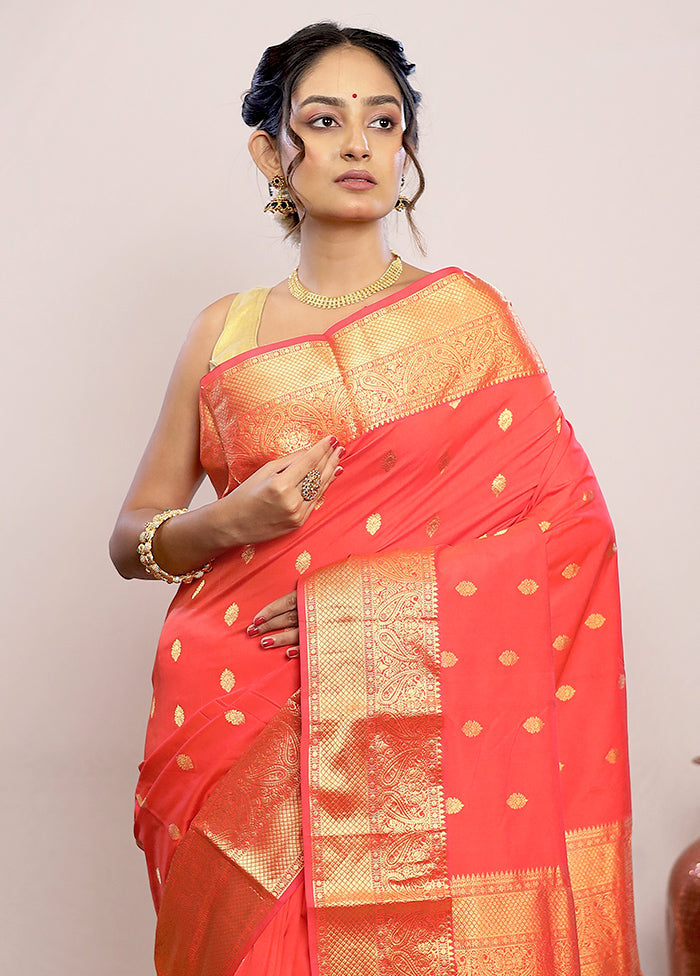 Pink Kanjivaram Silk Saree With Blouse Piece