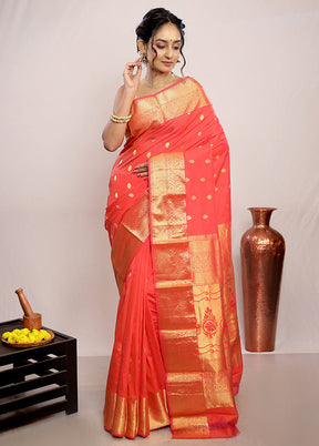 Pink Kanjivaram Silk Saree With Blouse Piece