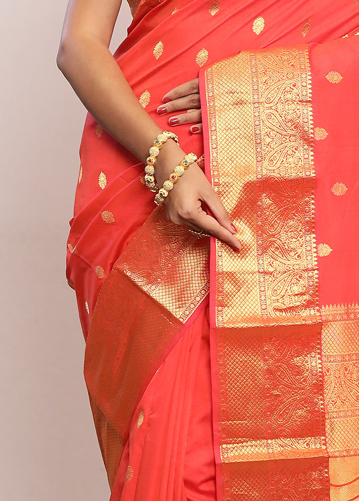 Pink Kanjivaram Silk Saree With Blouse Piece
