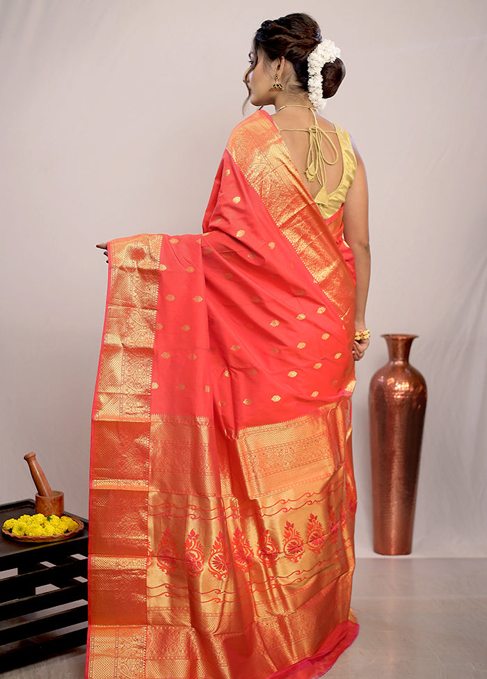 Pink Kanjivaram Silk Saree With Blouse Piece