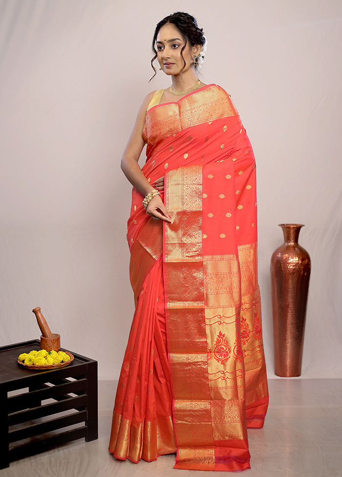 Pink Kanjivaram Silk Saree With Blouse Piece