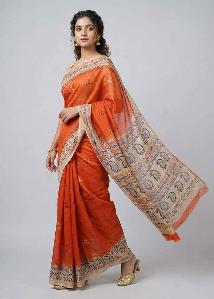 Red Printed Silk Saree Without Blouse Piece