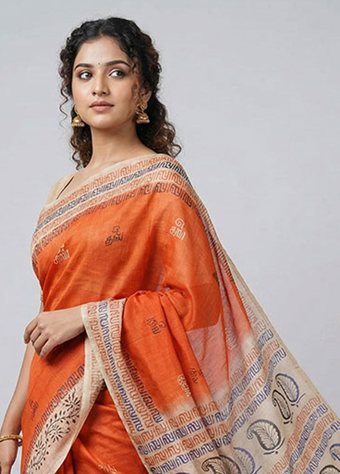 Red Printed Silk Saree Without Blouse Piece