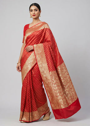 Pink Banarasi Silk Saree With Blouse Piece