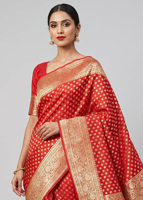 Pink Banarasi Silk Saree With Blouse Piece