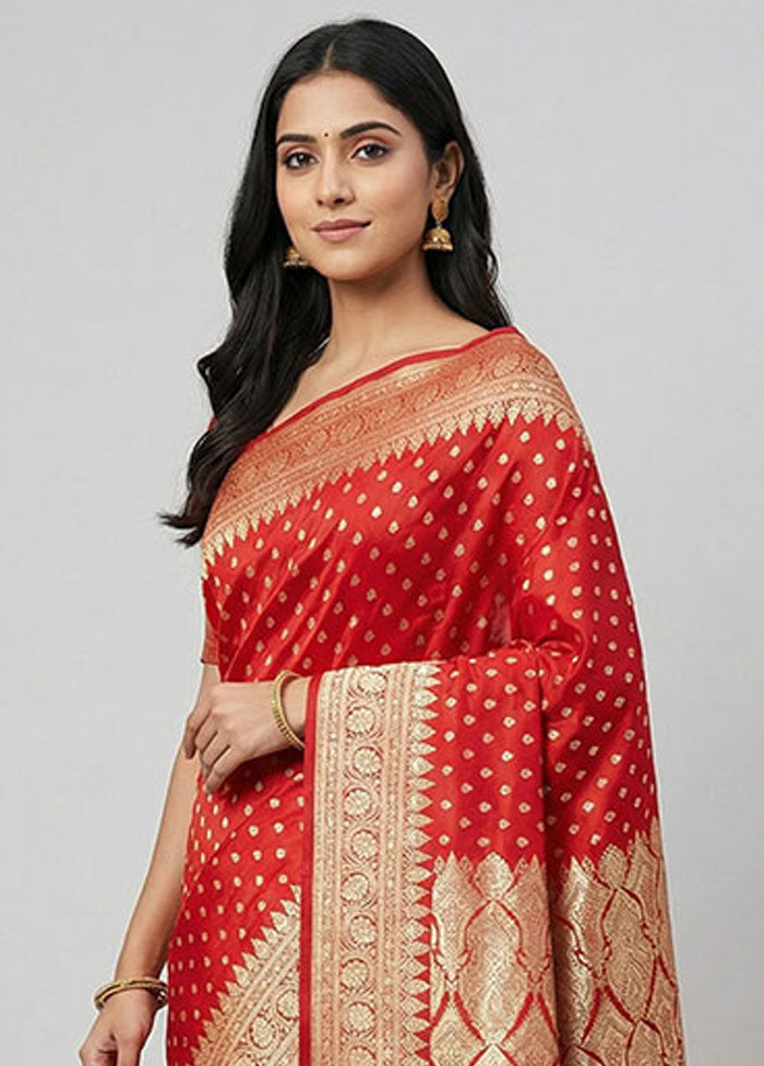 Red Handloom Banarasi Pure Silk Saree With Blouse Piece