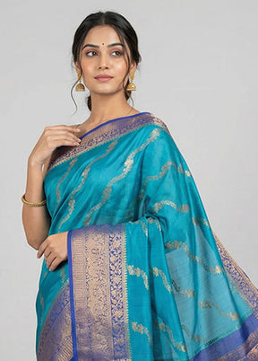 Blue Tussar Silk Saree With Blouse Piece