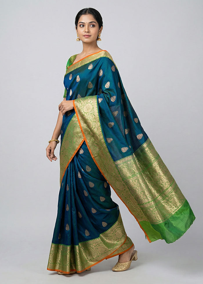 Green Handloom Katan Pure Silk Saree With Blouse Piece