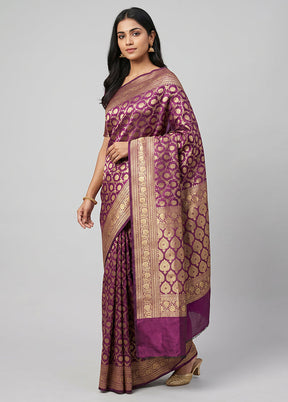 Purple Handloom Uppada Pure Silk Saree With Blouse Piece