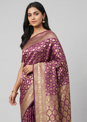 Purple Handloom Uppada Pure Silk Saree With Blouse Piece