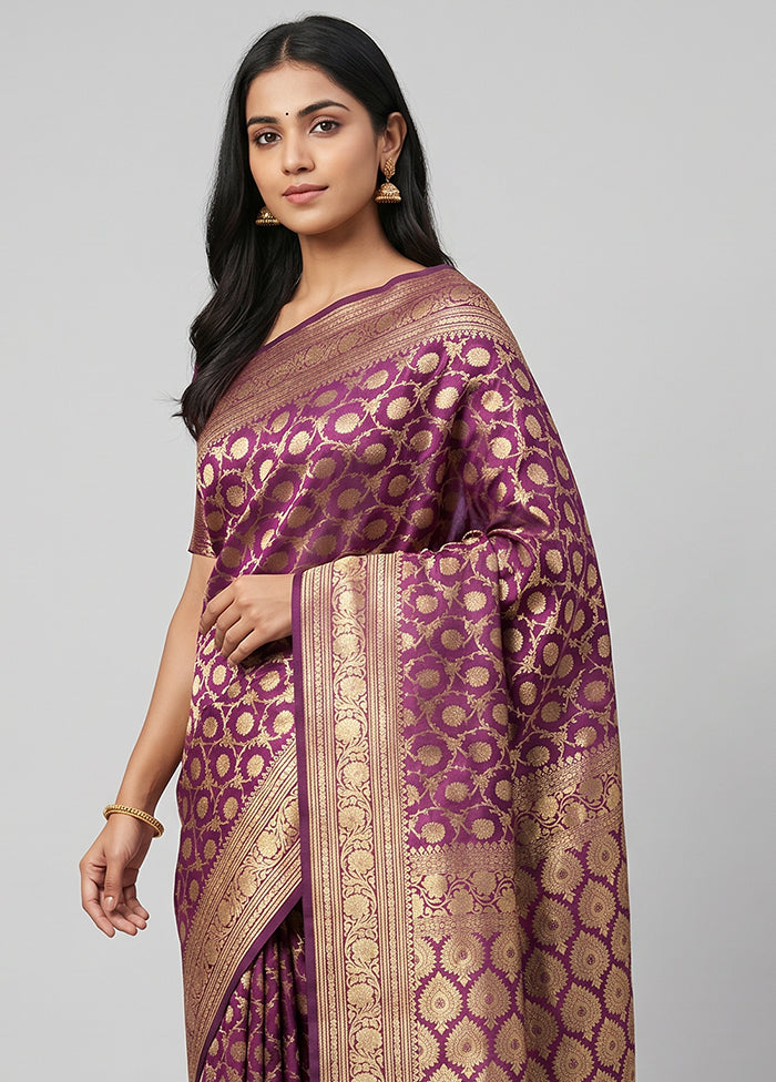 Purple Handloom Uppada Pure Silk Saree With Blouse Piece