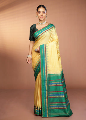 Cream Kanjivaram Silk Saree With Blouse Piece