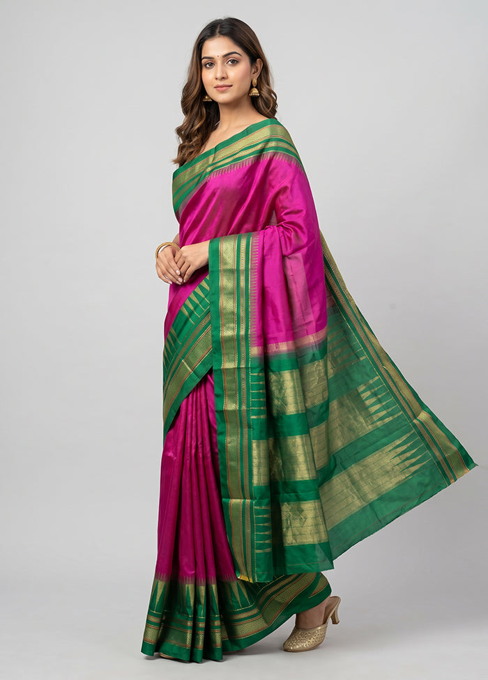 Purple Handloom Kanjivaram Pure Silk Saree With Blouse Piece