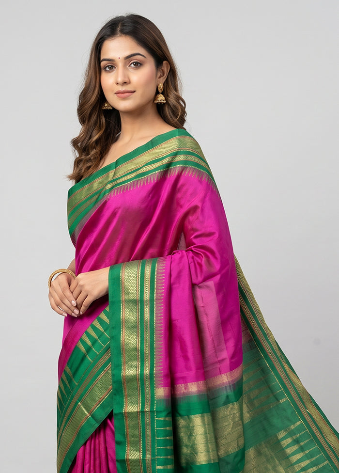 Purple Handloom Kanjivaram Pure Silk Saree With Blouse Piece