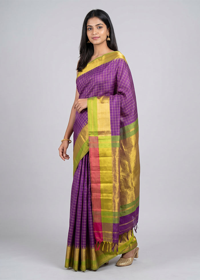 Purple Gadwal Pure Silk Saree Without Blouse Piece