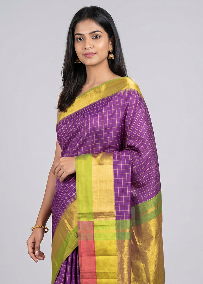 Purple Gadwal Pure Silk Saree Without Blouse Piece