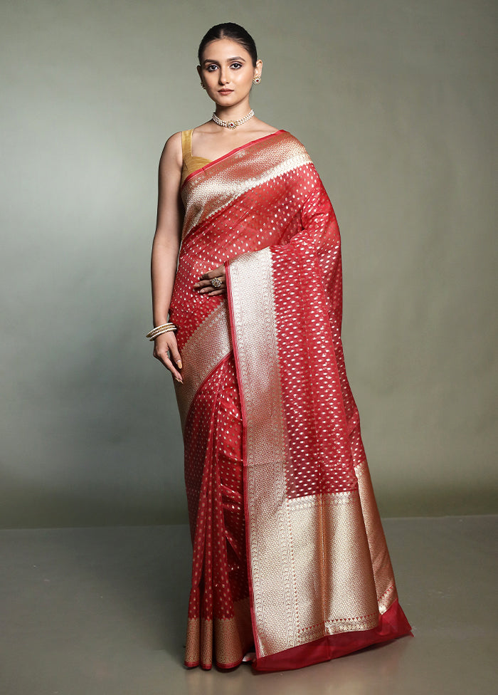 Red Kora Silk Saree With Blouse Piece