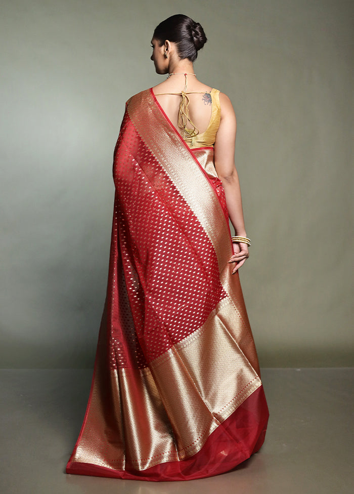 Red Kora Silk Saree With Blouse Piece