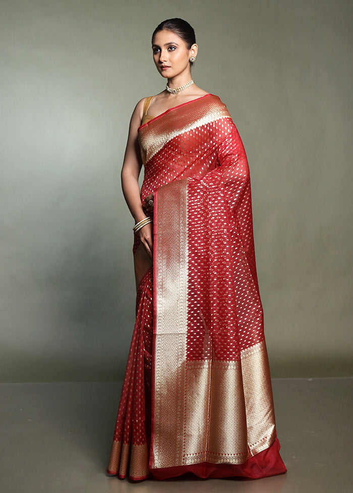 Red Kora Silk Saree With Blouse Piece