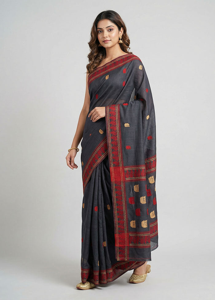 Black Matka Silk Saree With Blouse Piece
