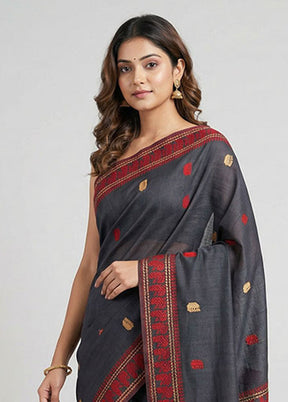 Black Matka Silk Saree With Blouse Piece